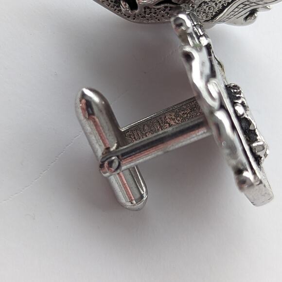 Vintage Swank Silver Tone Coat of Arms Crest Cuff Links - Picture 4 of 4